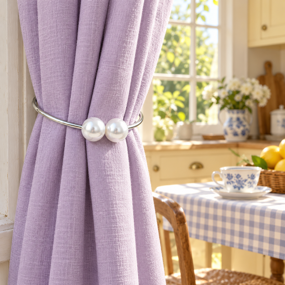 Silver Double Pearl-Look Flexible Curtain Tieback