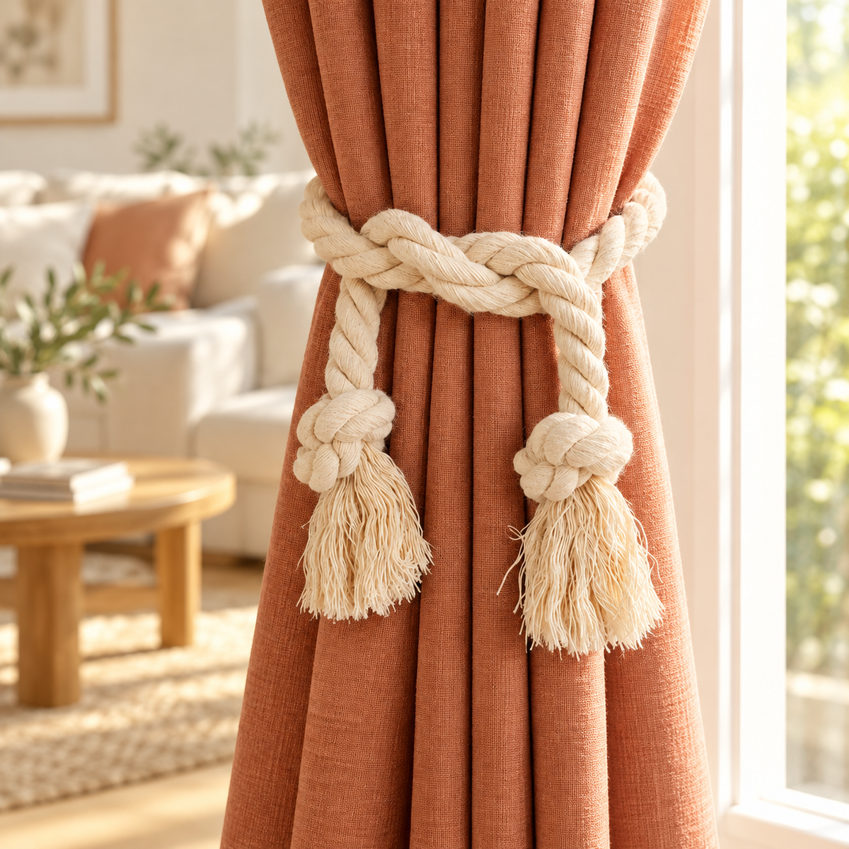 Ivory Twisted Rope Curtain Tieback