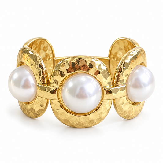 Gold Hammered Oval Pearl-Look Curtain Tieback
