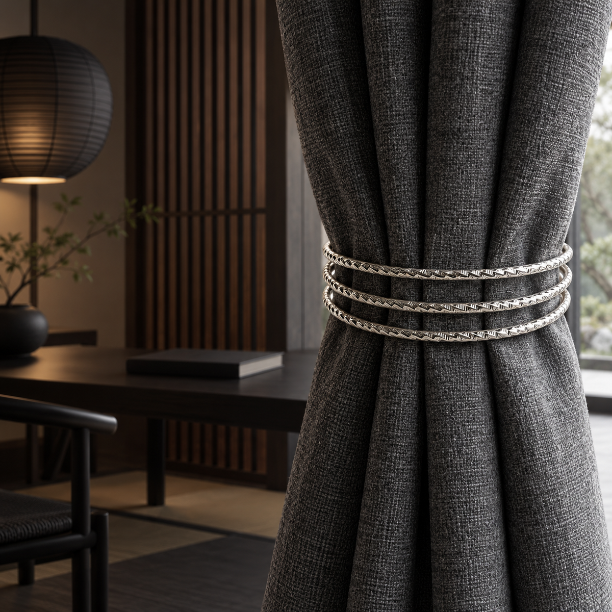 Silver Triple-Band Curtain Tieback