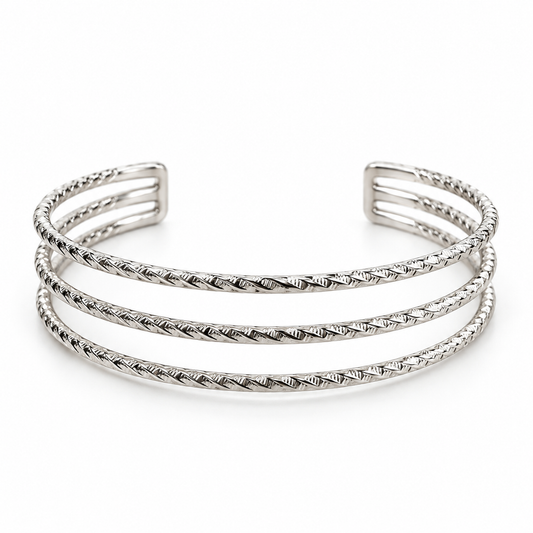 Silver Triple-Band Curtain Tieback