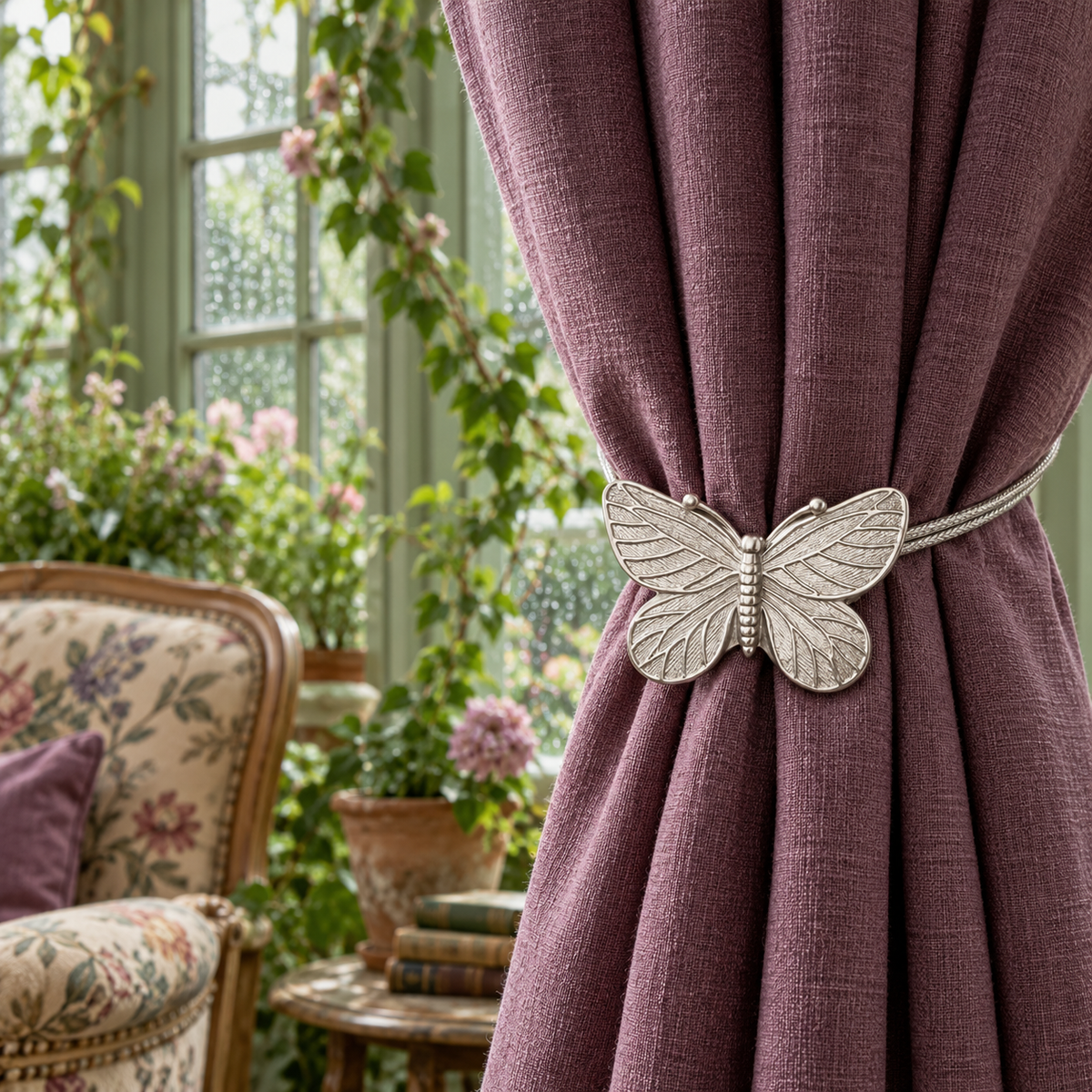 Silver Butterfly Magnetic Curtain Tieback