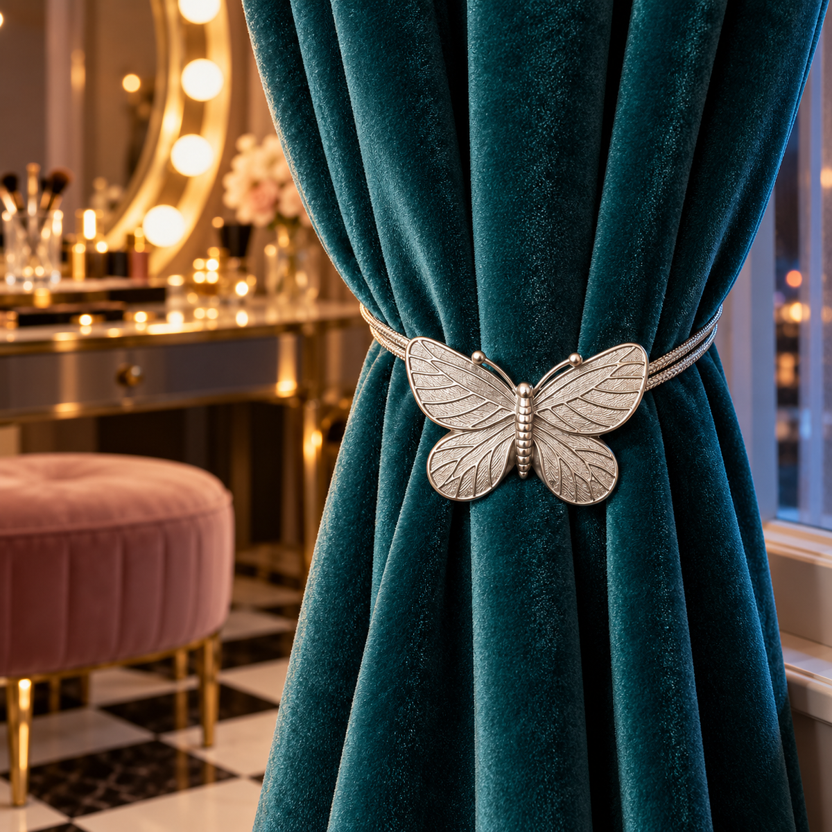 Silver Butterfly Magnetic Curtain Tieback