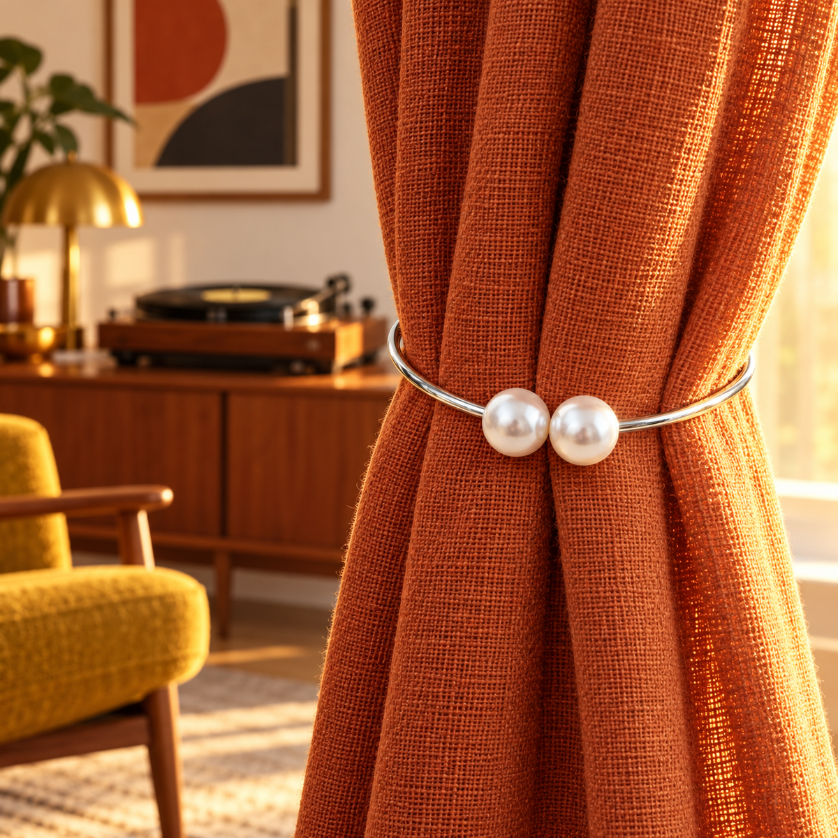 Silver Double Pearl-Look Flexible Curtain Tieback