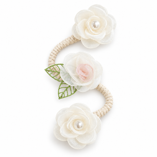 Cream White Camellia Floral Curtain Tieback