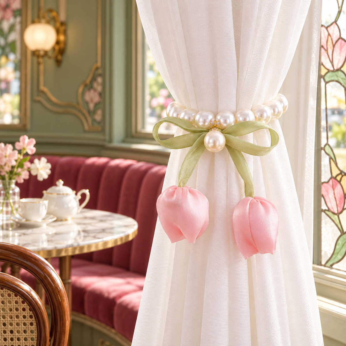 Pink Tulip Pearl-Look Magnetic Curtain Tieback