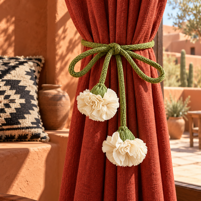 Cream White Ruffled Flower Curtain Tieback
