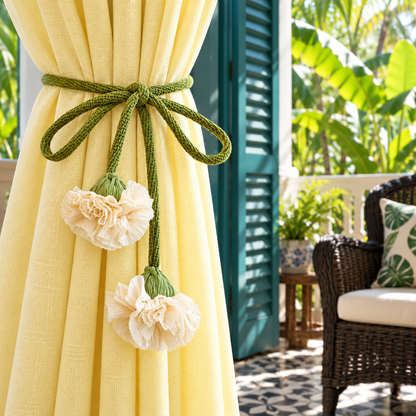 Cream White Ruffled Flower Curtain Tieback